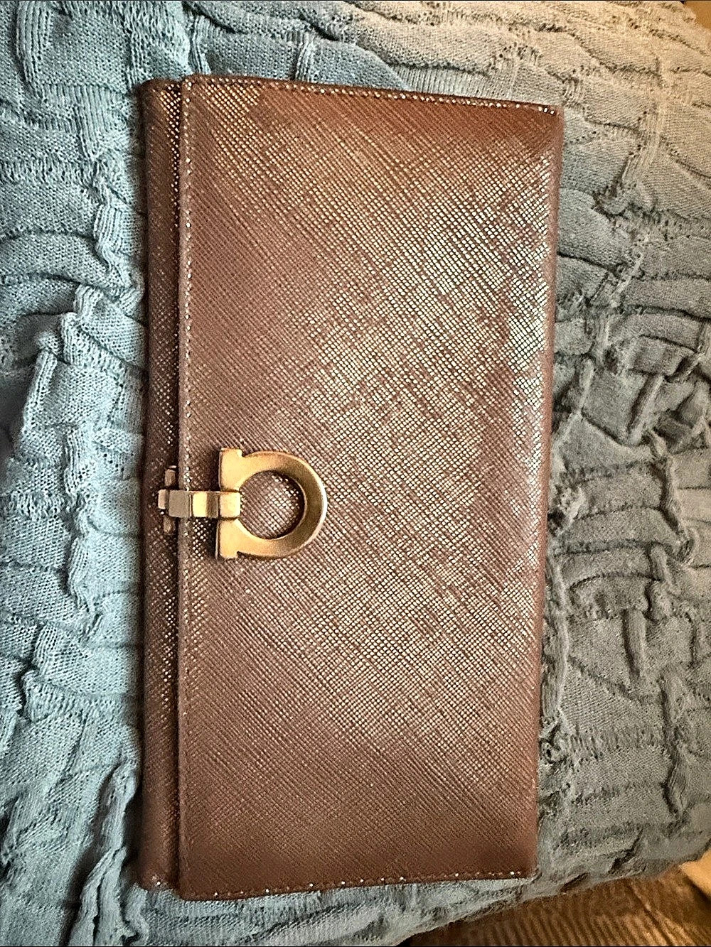 Salvatore Ferragamo Gancini Saffiano Continental Wallet Brown